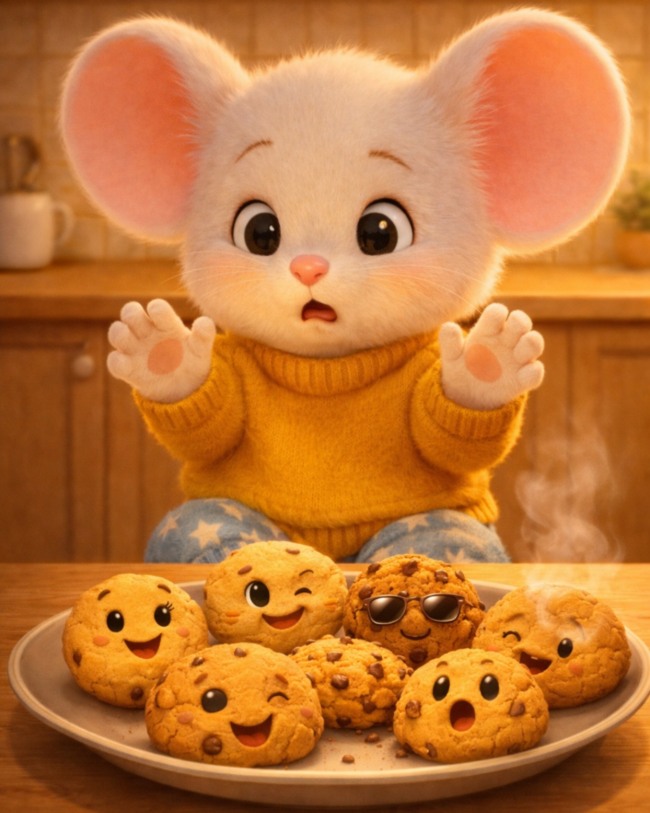 filastrocca della merenda -topolino davanti a un vassoio di biscotti molto invitanti