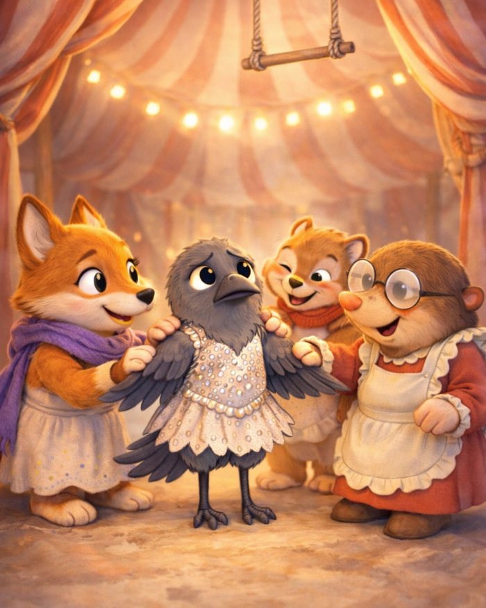 CORNACCHIA CHIARA SOTTO IL TENDONE DELLA MEZZALUNA CHE TREMA DI PAURA MA HA GLI AMICI CHE LA CONFORTANO