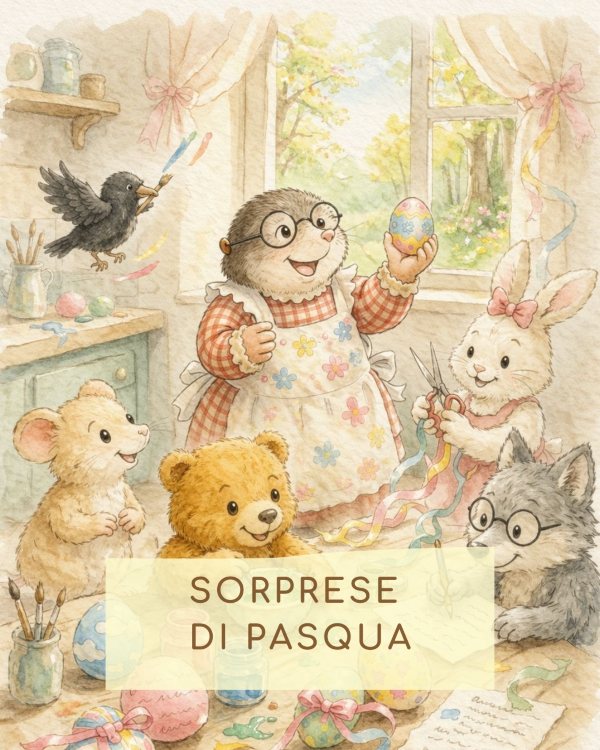 COPERTINA SORPRESE DI PASQUA. TALPA TEA CON GLI AMICI DEL BOSCO NELLA CUCINA DI TEA CHE LAVORANO FELICI INSIEME