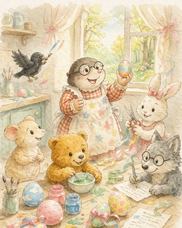 COPERTINA SORPRESE DI PASQUA. TALPA TEA CON GLI AMICI DEL BOSCO NELLA CUCINA DI TEA CHE LAVORANO FELICI INSIEME