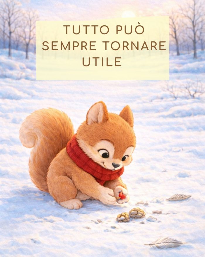 TUTTO PUO' ESSERE SEMPRE UTILE ARTURO LO SCOIATTOLO SPECIALE AD ALTO POTENZIALE COGNITIVO. NEL BOSCO INNEVATO CON LA SCIARPA ROSSA RACCOGLIE BACCHE E ALTRE COSE APPARENTEMENTE INUTILI CHE POSSONO TORNARE UTILI