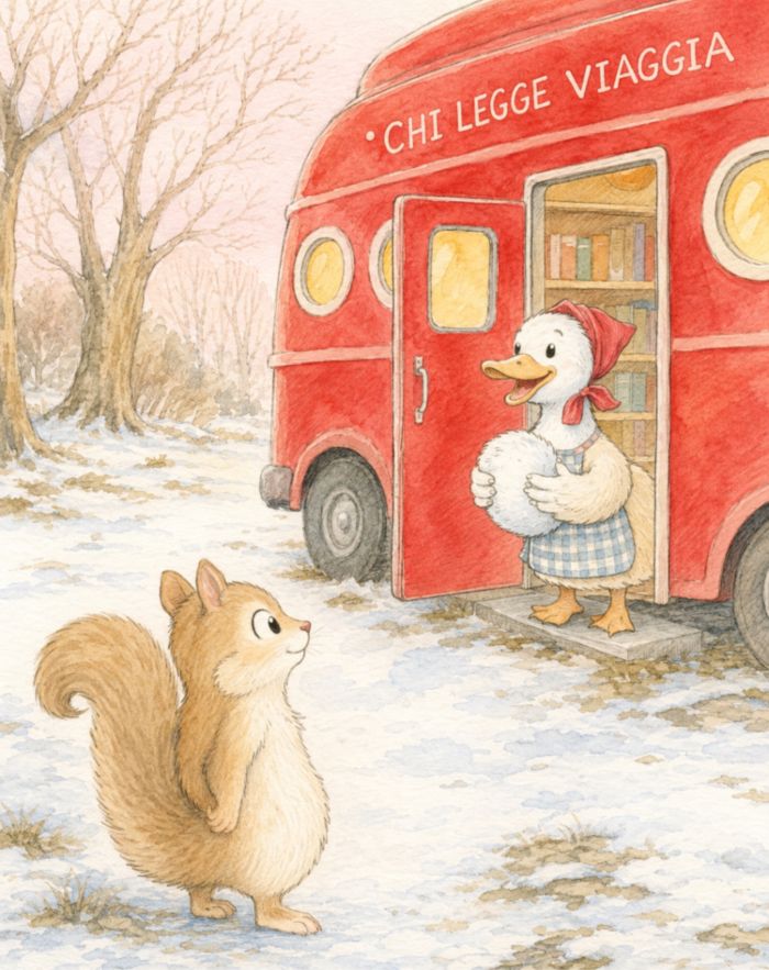 UNO SCOIATTOLO IN FONDO AL MARE - ARTURO SCOPRE IL BIBLIOBUS ROSSO CILIEGIA E INCONTRA PER LA PRIMA VOLTA OCA BIANCA